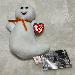 NWT RARE!!! Ty Beanie Baby Spooky The Ghost 1995 Style 4090 PVC Pellets NEW